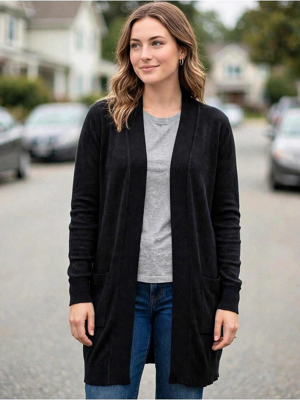 Cielo Black Open Front Cardigan Size Large